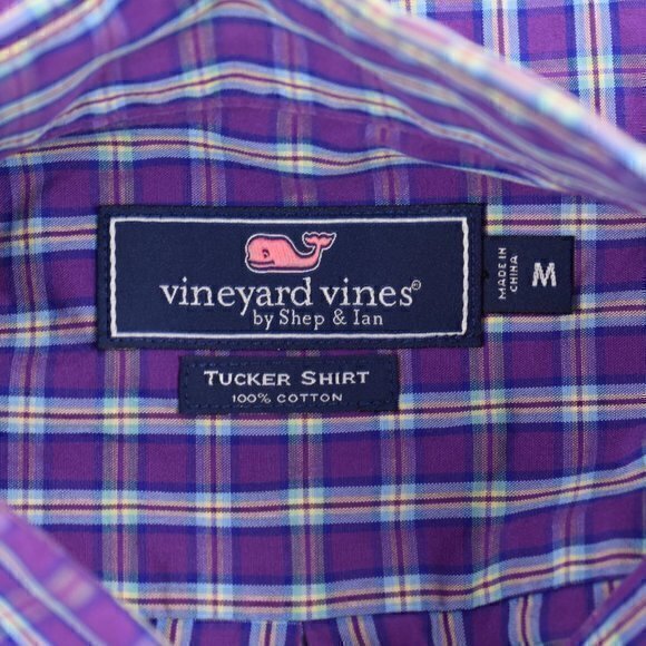 Vineyard Vines Tucker Shirt Size M Color Purple Plaid GUC has Flaws as pictured - Picture 4 of 8